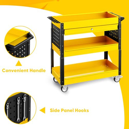 4 Tier Rolling Tool Cart on Wheels with Mechanic Tool Cart with Locking Drawer-Metal, 400LBS Load Capacity Heavy Duty Utility with Pegboard for Repair Shop, Garage, Warehouse, Workshop