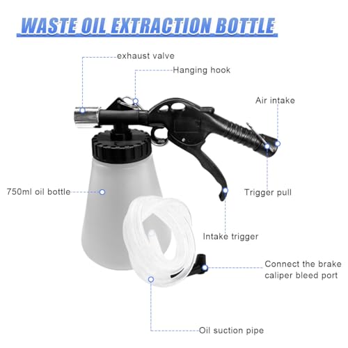 YoRise 1L Pneumatic Brake Fluid Bleeder Kit, Vacuum Brake Bleeder Kit with 8PCS Master Cylinder Adapters and 0.75L Refilling Bottle, One-Person Operation Automotive Fluid Extractor (White)