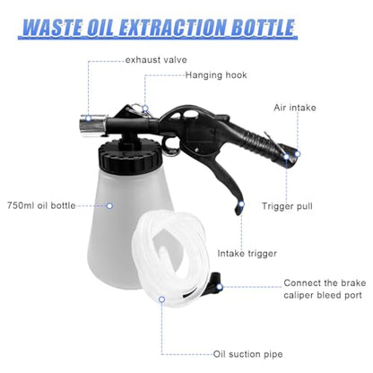 YoRise 1L Pneumatic Brake Fluid Bleeder Kit, Vacuum Brake Bleeder Kit with 8PCS Master Cylinder Adapters and 0.75L Refilling Bottle, One-Person Operation Automotive Fluid Extractor (White)