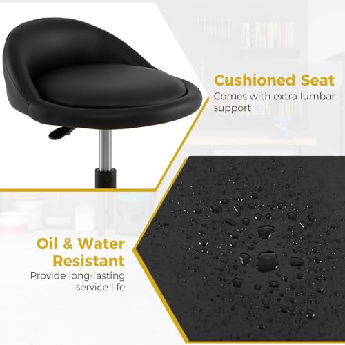 Mechanic Stool, 350 LBS Capacity Rolling Shop Stool with Lockable Wheels, 2 Magnetic Tool Trays & Padded Seat, 20"-25" Height Adjustable Workshop Chair Creeper Seat for Garage, Auto Repair
