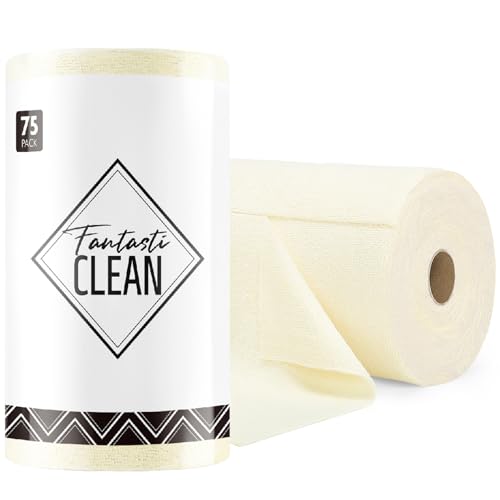 Fantasticlean Microfiber Cleaning Cloth Roll- 75 Sheets, 12" x 12" (Beige) | Super Absorbent, Lint-free, Tear-away Microfiber Towel Roll, for All-Purpose Cleaning, Reusable Alternative to Paper Towels - color: Beige, size: 75 pack