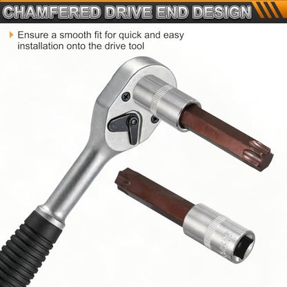 HARFINGTON Torx Bit Socket 1/2" Drive T52 S2 Steel 6 Point Head Long Screwdriver Drill Bits CR-V Steel Socket Adapter for Home Auto Axle Hex Nuts Bolts Repair - size: T52