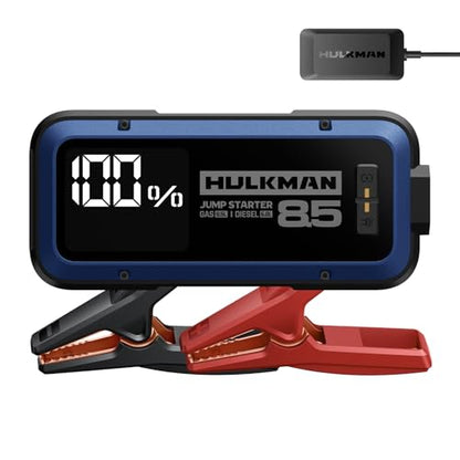 Hulkman Alpha 85 2000A Smart Battery Jumper Starter Portable for 12V Vehicles,Car Starter Jump Box with 65W Fast Charger,3.3" LED Display, 5 Lighting Modes, Jump Pack, for Up to 8.5L Gas & 6.0L Diesel