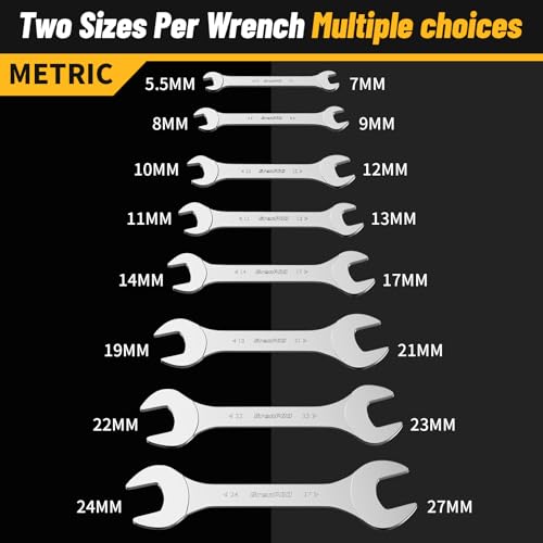 GRENPRO Thin Wrench Set (3mm Thickness) – 8PCS Carbon Steel Slim Wrenches for Tight Spaces, Metric 5.5mm-27mm, with Storage Pouch & Gauge - size: 8PCS Metric(3mm)