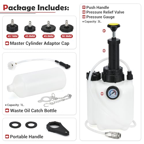Upgrade 3L Manual Brake Bleeder Kit with 1L Brake Bleed Bottle and 1 Universal Master Cylinder Adapters,Professional Brake Bleeder Fluid Pump Kit Suitable for Most Brake Mast Cylinder Reservoirs - size: 3L+universal adapters