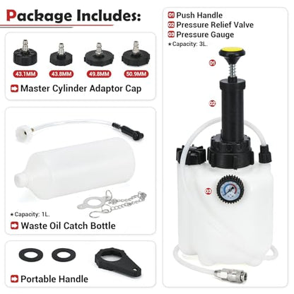 Upgrade 3L Manual Brake Bleeder Kit with 1L Brake Bleed Bottle and 1 Universal Master Cylinder Adapters,Professional Brake Bleeder Fluid Pump Kit Suitable for Most Brake Mast Cylinder Reservoirs - size: 3L+universal adapters
