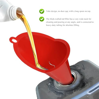 2 PCS Oil Funnel, Multi-Purpose Plastic Long Neck Oil Funnel, Automotive Use Funnels for Filling Oils Lubricants Water Diesel, Kitchen Funnels for Filling Bottles Jars (Red, L+S) - color: Red, L+S, 2 PCS