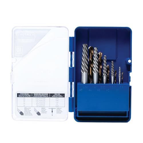 Century Drill & Tool 88710 Spiral Flute Screw Extractor & Left-Hand Drill Set, 10 Piece, M35 Cobalt Steel, Includes #1 - #5 Extractors & Left Hand Drills - size: 10-piece Spiral Flute
