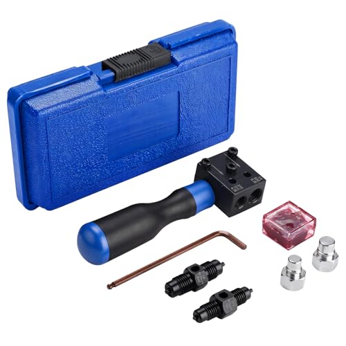 8MILELAKE 7-Piece Brake Line Flaring Tool Kit, 3/16" 1/4" Double Flaring Tool for 45° Single Double Bubble Flares, Brake Flare Tool for Vehicle Brake & Hydraulic Line Repair