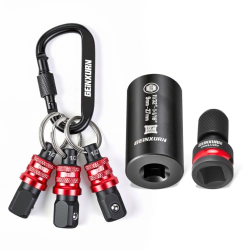 Geinxurn 5Pcs Socket Holder Keychain, 1/2 Drive Quick Release & Quick Change Socket Set Organizer with Square Drive Socket and Universal Socket for Lineman, Electricians, Construction Crews - style: B01K005-0102