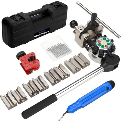Brake Line Flaring Tool Kit 45 Degree Single Bubble Double Flare Tool Set Compatible with 3/16", 1/4", 5/16", and 3/8" Tubes