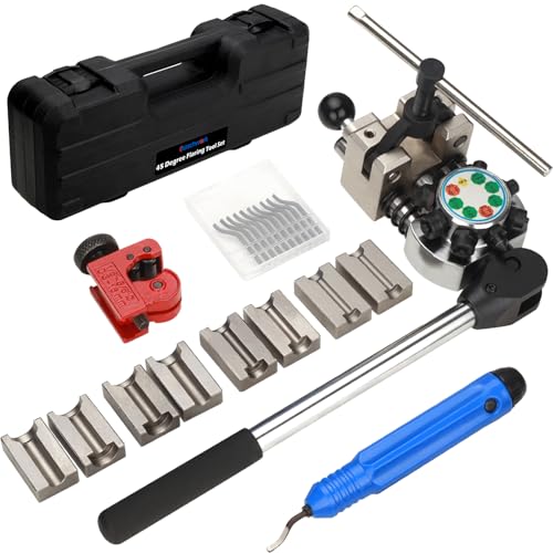 Brake Line Flaring Tool Kit 45 Degree Single Bubble Double Flare Tool Set Compatible with 3/16", 1/4", 5/16", and 3/8" Tubes