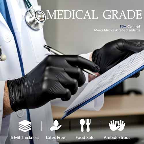 PROMEDIX P Black Disposable Nitrile Gloves, 6Mil 100 Pcs Food Safe Cooking Gloves Latex Free Rubber Gloves for Cleaning Exam - color: Black, size: X-Large