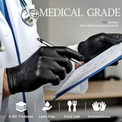 PROMEDIX P Black Disposable Nitrile Gloves, 6Mil 100 Pcs Food Safe Cooking Gloves Latex Free Rubber Gloves for Cleaning Exam - color: Black, size: X-Large