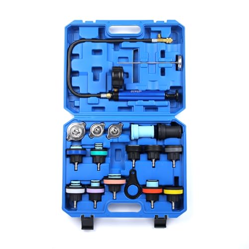 18pcs Universal Radiator Pressure Tester Kit, Coolant Vacuum Refill kit，Coolant Pressure Tester Kit with Manual Pump and Color-Coded Test Caps (Blue) - color: blue