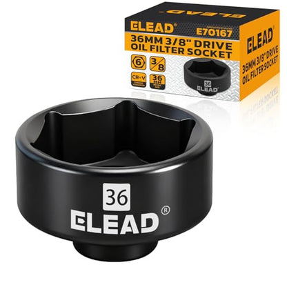 ELEAD 36 mm Oil Filter Socket Wrench, 3/8'' Drive 6-Point Oil-Filter Removal Tool, Metric Oil Filter Wrenches, Low Profile Design for Easy Removal, Chrome Vanadium Steel Oil-Change Tool - style: 36mm