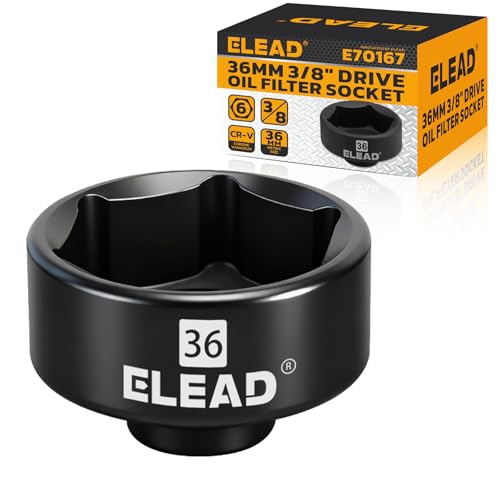 ELEAD 36 mm Oil Filter Socket Wrench, 3/8'' Drive 6-Point Oil-Filter Removal Tool, Metric Oil Filter Wrenches, Low Profile Design for Easy Removal, Chrome Vanadium Steel Oil-Change Tool - style: 36mm
