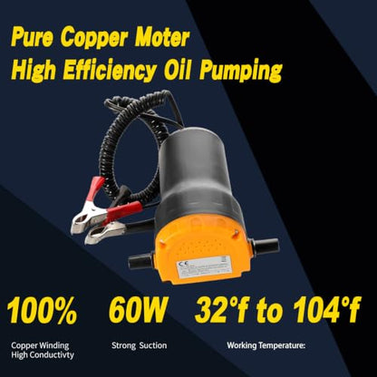 12V 60W Electric Oil Extractor Pump, Auto Overload Protection Oil Change Transfer Pump, Portable Fluid Scavenge Suction Pump for Motor Oil, Gear Oil, Diesel, Cars, Boats, ATVs