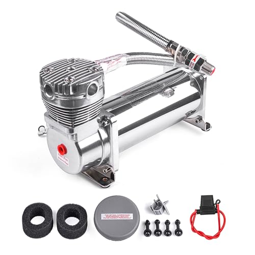 Heavy Duty 200 PSI Air horn Compressor, 1/4 NPT Train Horn/Air Ride Compressor, Fittings for 12V Train/Truck/Car,Air Suspension SILVER - color: Silver 1/4