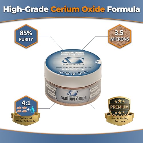 GLASS POLISH PRO Cerium Oxide Glass Polishing Powder – 3.52oz (100g) High-Grade 85% Pure Suspension-Treated Formula, 3.5 Micron for Glass Scratch Removal, Windshield Polishing and Restoration