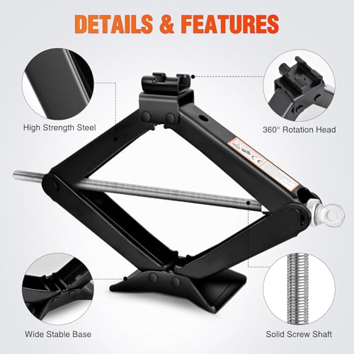 Nilight Scissor Jack for Car 2 Ton (4409 lbs), Heavy Duty Steel Scissor Lift Jack Car Kit with Crank Handle for Sedan SUV MPV Tire Changing, 3.9''-15.7'' Lifting Range Portable Small Jack, Black - size: 2T with Crank Handle, Black