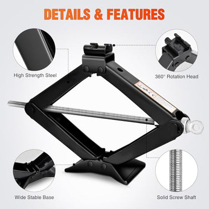 Nilight Scissor Jack for Car 2 Ton (4409 lbs), Heavy Duty Steel Scissor Lift Jack Car Kit with Crank Handle for Sedan SUV MPV Tire Changing, 3.9''-15.7'' Lifting Range Portable Small Jack, Black - size: 2T with Crank Handle, Black