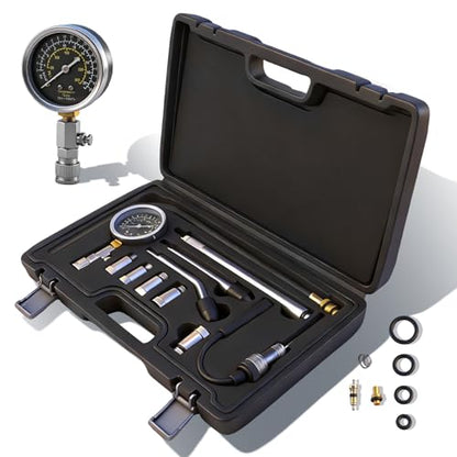 Professional 11-Piece 0-300 Psi Engine Compression Tester Kit with Spark Plug Tester, Adapters & Quick-Release Valve for Gasoline Car, Truck, Motorcycle, Lawn Mower