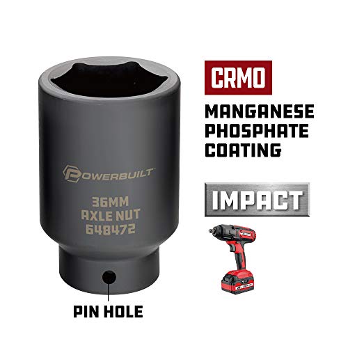 Powerbuilt 1/2-inch Drive Axle Nut Socket, 36mm 6 Point Extra Deep, Remove Front Wheel Drive Axle Shaft Nuts, Pin Hole - 648472, Black - size: 36mm
