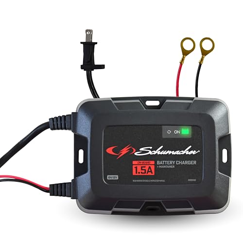 Schumacher Electric 1.5A Onboard Car Battery Charger and Maintainer, 3-in-1 Solution, for 6V/12V Power Sport, Automotive, and Marine Batteries, SC1587