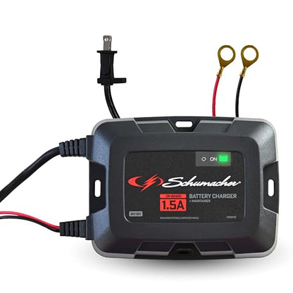 Schumacher Electric 1.5A Onboard Car Battery Charger and Maintainer, 3-in-1 Solution, for 6V/12V Power Sport, Automotive, and Marine Batteries, SC1587