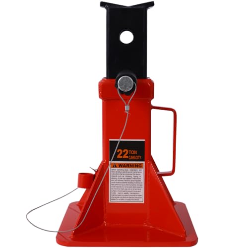 22-Ton Heavy-Duty Jack Stands, Adjustable Steel Support with Locking Pin, Professional Automotive Stand for Trucks, SUVs, and Vehicles, 44,000 lbs Capacity, 1 Pair (Red + Steel) - color: Red + Steel