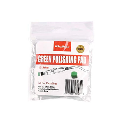 Maxshine 10 Pieces MN01 Mini Polisher and Accessories - 15mm (0.59”) Green Polishing Pads, Great for Small Area Polishing & Buffing in Car Detailing - Professional Auto Detailing Tools - size: Dia: 15mm Green Polishing Pad