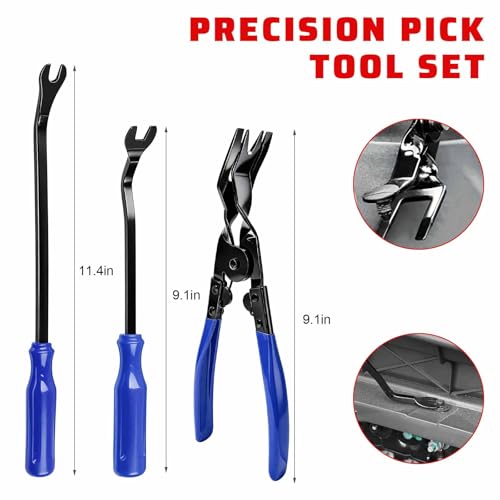 13PCS Precision Pick and Hook Tool Set, Magnetic Telescoping Tool w/Clip Pliers Fastener Remover Gasket Scraper, Rivets Puller Pick Tools w/Storage Bag for Automotive Repair (Blue) - color: Blue
