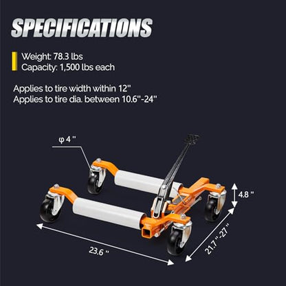 TUFFIOM Car Wheel Dolly Set of 4, Mechanical 6000-lbs Car Dollies, 12'' Wheel Vehicle Positioning Jack, No Assembly, Heavy Duty Rollers w/Ratcheting Foot Pedal, for Tire Auto Repair,Orange - color: Orange-Silver,Set of 4