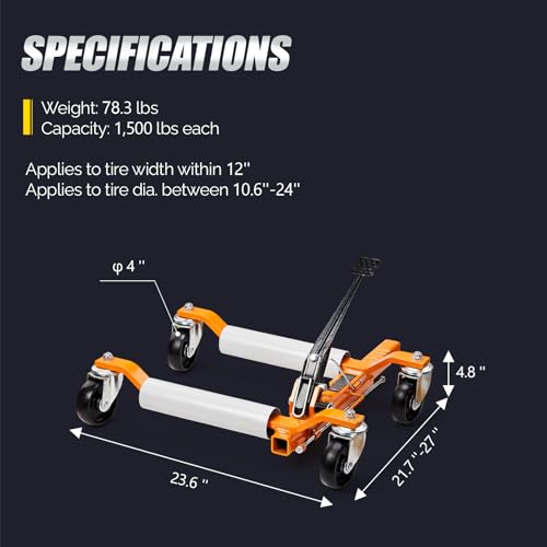 TUFFIOM Car Wheel Dolly Set of 4, Mechanical 6000-lbs Car Dollies, 12'' Wheel Vehicle Positioning Jack, No Assembly, Heavy Duty Rollers w/Ratcheting Foot Pedal, for Tire Auto Repair,Orange - color: Orange-Silver,Set of 4