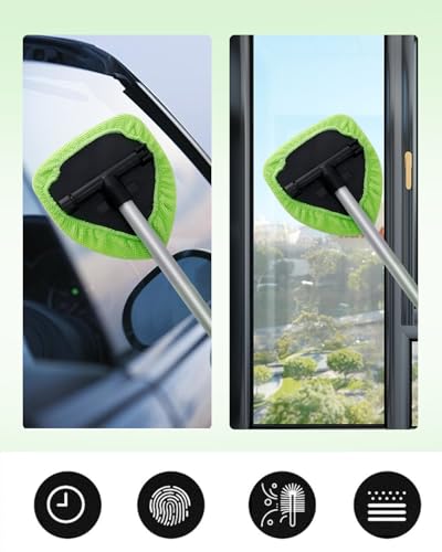 5 Pack Microfiber Pads, Replacement Heads Cover, Windshield Cleaner Tools, Washable & Reusable Triangle Pads, Fit for Window Reach Tool, Handle Not Included (Green) - color: Microfiber Triangle (Green)
