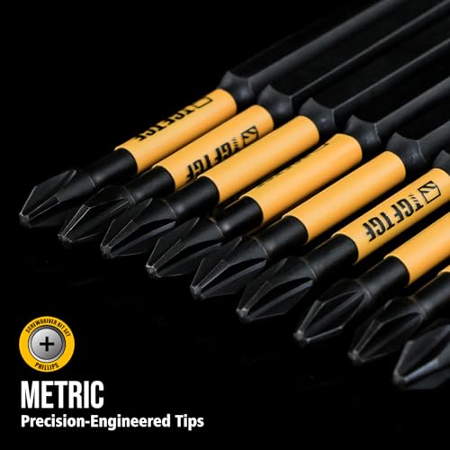 TGFTGF 10-Piece #2 Phillips Bits, 4 Inch S2 Alloy Steel Phillips Impact Driver Bits, Magnetic CNC Machined Tips PH2 Bits, Long-Lasting Torque Transfer Driver Bit Set With Storage Box, Automotive Home