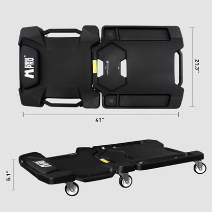41" Foldable Mechanic Creeper with 6 Swivel Wheels, Low Profile Design with Padded Headrest & Tool Trays, 330 lbs Capacity, Creepers Automotive for Garage Repair