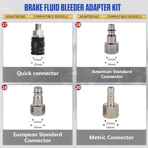 20PCS Brake Bleeder Adapter Kit Master Cylinder Bleeder Kit with Quick Connector, Durable & Well-sealed Brake Pressure Bleeder Kit Compatible with Honda Toyota VW Ford