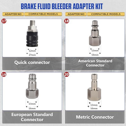 20PCS Brake Bleeder Adapter Kit Master Cylinder Bleeder Kit with Quick Connector, Durable & Well-sealed Brake Pressure Bleeder Kit Compatible with Honda Toyota VW Ford