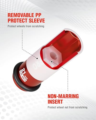 WORKPRO 1/2" Drive Lug Nut Impact Duty Socket, 21mm Deep Thin Wall Socket, Made of Premium Cr-Mo Steel, Non-Marring Lug Nut Wheel Sockets for Car - size: 1/2" DR x 21mm