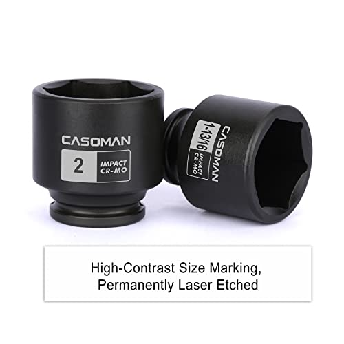 CASOMAN 1/2'' Drive Spindle Axle Nut Impact Socket Set, 6 Point, CR-MO,1-13/16, 1-7/8, 1-15/16, 2 inch, 4PC 1/2-Inch Impact Socket Set, Heavy Duty Use In Removing And Installing Axle Nuts - size: 4PCS(1-13/16 Inch - 2 Inch), style: Shallow