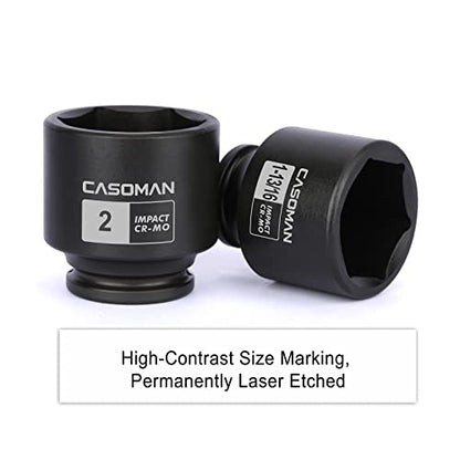 CASOMAN 1/2'' Drive Spindle Axle Nut Impact Socket Set, 6 Point, CR-MO,1-13/16, 1-7/8, 1-15/16, 2 inch, 4PC 1/2-Inch Impact Socket Set, Heavy Duty Use In Removing And Installing Axle Nuts - size: 4PCS(1-13/16 Inch - 2 Inch), style: Shallow