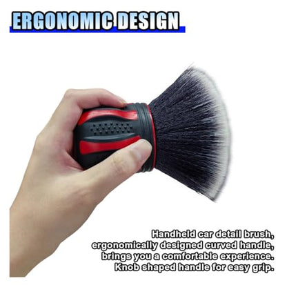 BDZMC Car Detailing Brush, Ultra Soft Bristles XL Synthetic Brush, Auto Interior Dusting Brush with Storage Rack, Car Cleaning Tool for Vehicle Air Conditioner Vents, Dashboard, Leather - color: Red