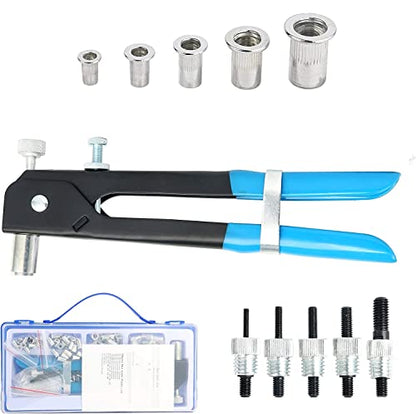 86pcs Heavy Duty Blind Rivet Nut Kit Set, Riveter Tool, Rivet Nut Gun, Thread Hand Riveter, Rivet Gun Threaded Insert Tool, Riveting Tools with 80PCS Metric Rivet Nuts Assortment M3 M4 M5 M6 M8