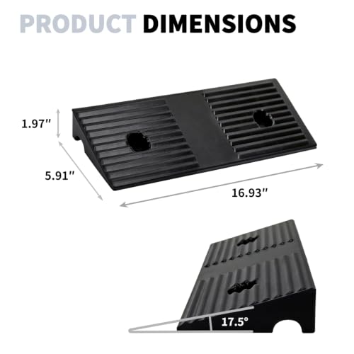 2.0 Inch Rise Rubber Curb & Threshold Ramp 2 PCS 16.93"x5.91" | 7000lbs capacity, suitable for driveway, sidewalk, shed entry, cars, motorcycles, lawn mowers, Durable, Sturdy - size: 2.0"Height