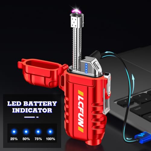 LcFun Electric Lighter Outdoor Windproof USB C Rechargeable Plasma Arc Lighters Electronic Flameless Lighter with Flashlight for Camping Hiking, Survival Kits, Tactical Gears for Men - color: Red, style: Flexible Arc With Flashlight