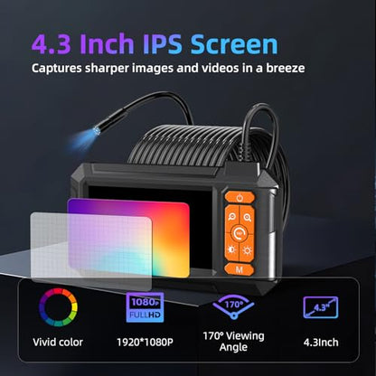 Daxiongmao Borescope Camera, 1080P HD IP67 Waterproof Endoscope with LED Light, 4.3" IPS Screen Flexible Snake Camera for Automotive Engine, Pipe, Wall & Vent InspectionI - size: 4.3" P410 Borescope