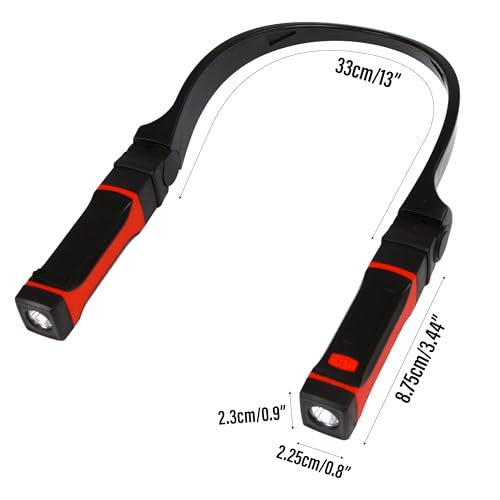 2Pcs Neck Light Detachable with Magnetic Base, Rechargeable LED Work Lamp, Hands Free Flexible Around Neck Mechanic Headlamp Flashlight with 2 Modes for Reading Repair, Gift for Men Women (Black Red)