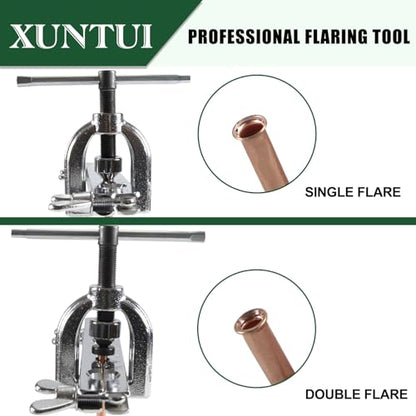 Brake Line Flaring Tool Kit, 3/16"-5/8" Double & Single | 7 Adapters, Red Storage Case, for Copper & Aluminum Brake, Fuel and Soft Metal Tubing
